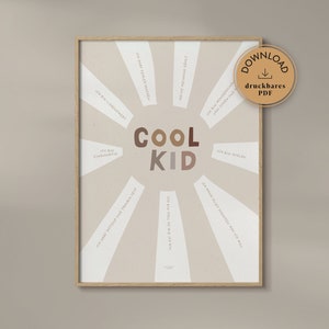 Afiche afirmación "COOL KID" para niños | Descarga digital Ilustración A1 A2 A3 A4 50x70 60x80 | Vivero de creencias positivas