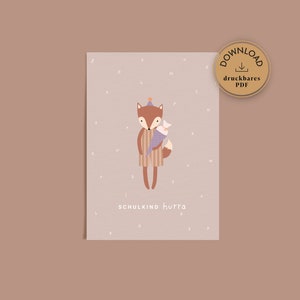 Matrícula escolar postal | Finalmente uma criança em idade escolar | Download digital do cartão A6 | raposa ilustrada | Escola, pré-escola, cone escolar