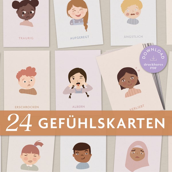 Gefühlskarten | Montessori | 24 Emotionskarten | Lernkarten | Emotionen Gefühle Kinder| digitaler Download | PDF