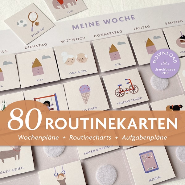 80 Routinekarten für Kinder | Tagesroutine, Tagesplan | digitale Download-Karten zur Orientierung im Alltag | Vorschule, Kita, Kindergarten