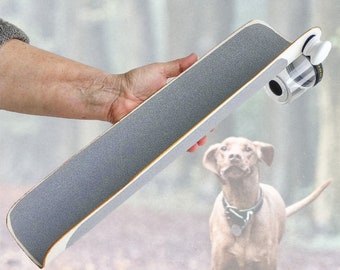 Knobby Dog Scratch Board Chute, curved dog nail file board, scratch board, dog nail trimmer, dog game, cooperative care