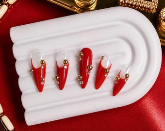 Bold and Red | Handmade Press-On Nails | French Tip Gel Nail Set | Reusable | Made to Order