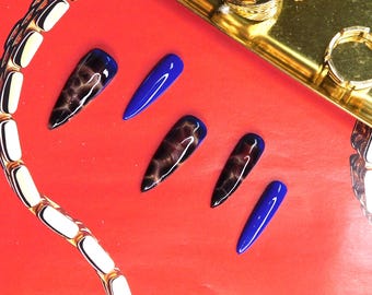 Black and Blue Marble Nail Set