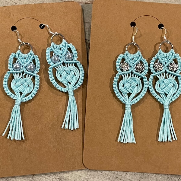 Micro Macrame Owl Earrings