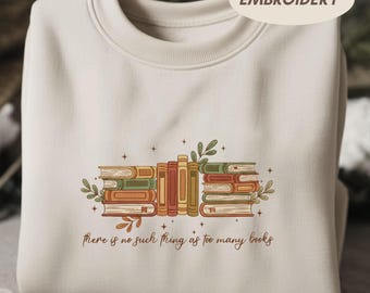 Embroidered Bookshelf Sweatshirt, Book Lover Crewneck, Gift for Bookish Reader