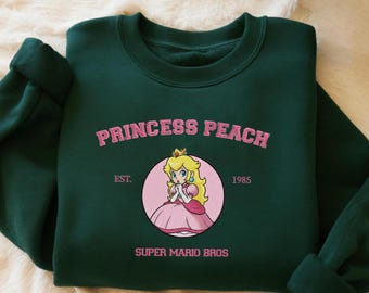 Embroidered Princess Peach Est 1985 Sweatshirt, Super Mario Bros Crewneck, Universe Family Shirt