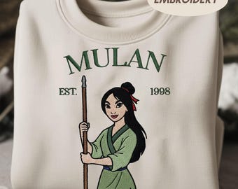 Sudadera bordada de la princesa Mulan, ideal para el viaje de niñas a Disneyland.