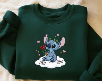 Gesticktes Blumen Stitch Sweatshirt, Disney Stitch Shirt, Stitch Floral Hoodie