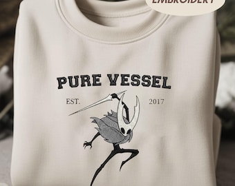 Embroidered Pure Vessel Sweatshirt, Hollow Knight Silksong Crewneck, Indie Gamer Tee