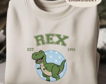 Geborduurd Toy Story Rex-sweater, Rex Pixar Disney-shirt, Toy Story-personage met ronde hals