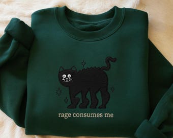 「Rage Consumes Me」刺繍スウェットシャツ、ヴィンテージ猫子猫シャツ