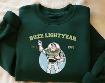 Sudadera bordada de Buzz Lightyear, cuello redondo del personaje de Toy Story, camiseta para viaje a Disneyland