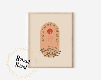 Making Magic Digital Print - Orange and Green | Crochet Wall Art for Yarn and Craft Lovers | Phone Wallpaper Included