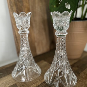 Vintage Lead Crystal Candle Holders, Set of Two Vintage Deplomb Lead Crystal Candlestick Holders