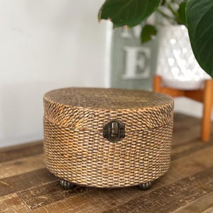 Vintage Wicker Jewelry Box, Vintage Woven Rattan Jewelry Box