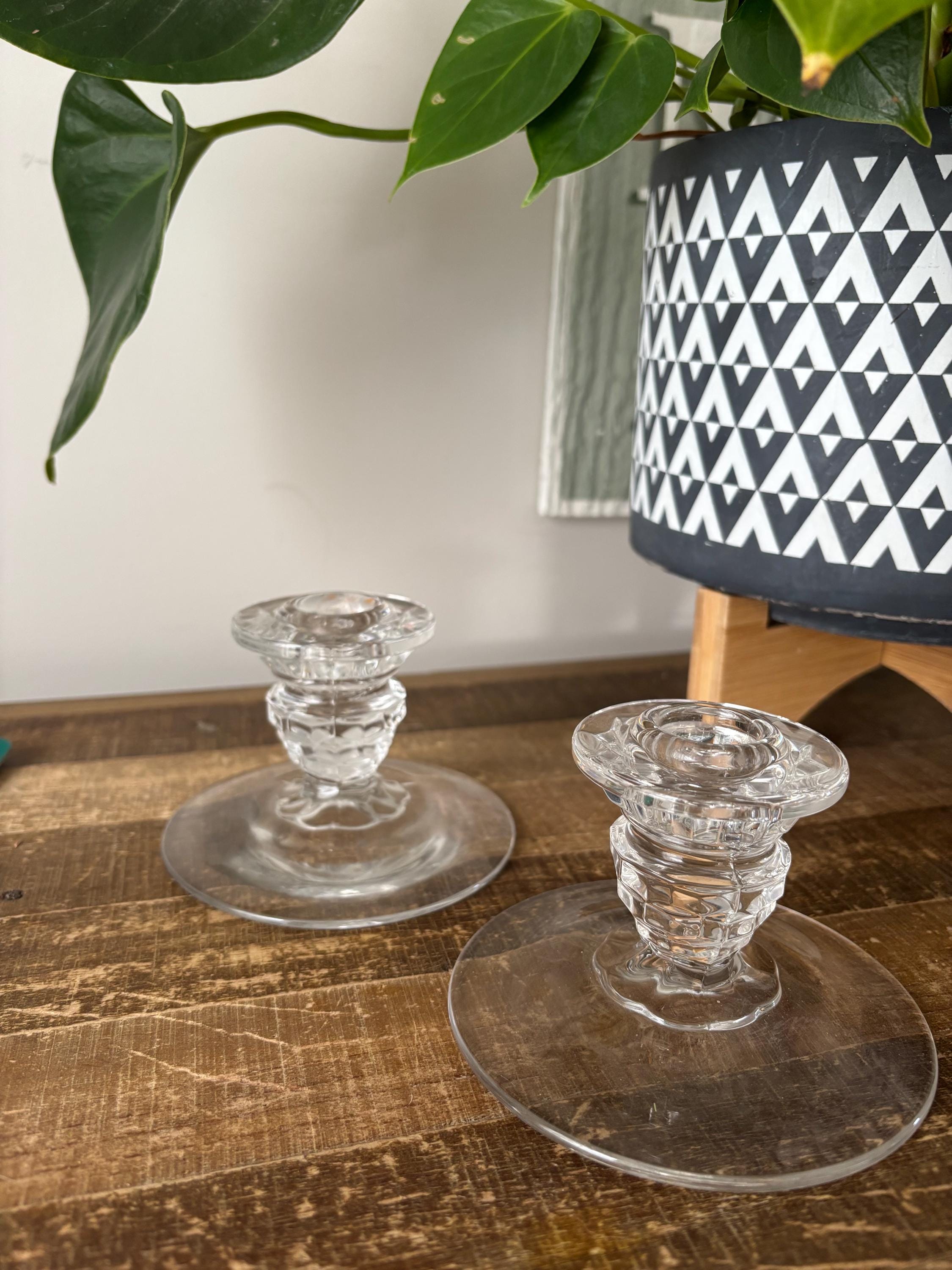 Vintage Crystal Glass Candlestick Holders - Set of Two - Etsy