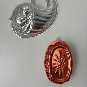 Vintage Copper and Aluminum Jello Molds, Set of Two Vintage Jello Molds, Vintage Kitchen Decor Hanging Jello Molds