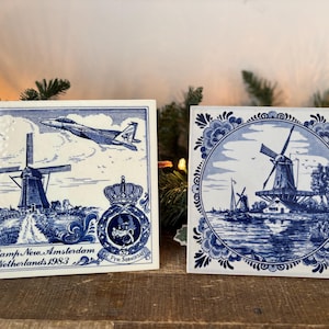 Vintage Delft Blue Tiles, Vintage Hand Painted Delft Blauw Tiles, Vintage Delft Blue