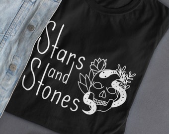 Dresden files gift, Black and white T-Shirt, Skull shirt, Stars and stones, Geek gift, Black top women, Shirt for men, Goth, Harry Dresden