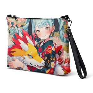 Anime Tasche, Crossbody tasche, Manga Geschenk, Drachen tasche, kleine Tasche, Fantasy Tasche, Handtasche, Schultertasche Frauen, Handgelenktasche, Vegan freundlich, Bunt