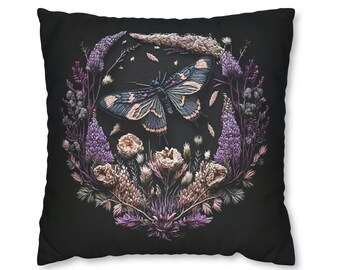 Throw pillow cover, Moth cushion cover, Gothic pillow case, Romantic pillow, Square pillowcase, Lilac, Whimsigoth, Grimoire gift, Emo gift