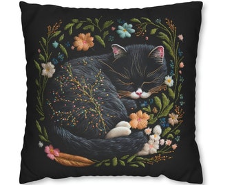 Throw pillow cover, Cat pillow, Square pillowcase, Designer pillow, Boho pillow case, Decorative pillow, Throw pillow, Floral pillow cover