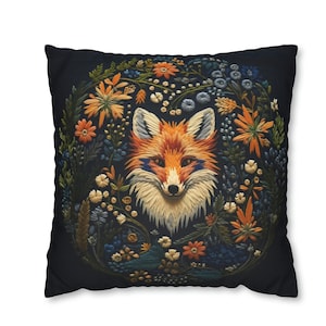 Throw pillow cover, Fox pillow, Square pillowcase, Designer pillow, Boho pillow case, Decorative pillow, Fox lover gift, Cushion cover