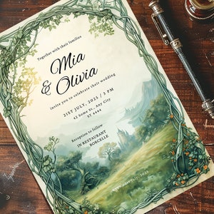 Keltische Hochzeitseinladung, Fantasy-Thema, Individuelle Einladung, Hochzeitseinladung Vorlage, Bunt, Natur, Digital * Canva Editable