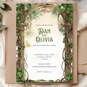 Hochzeitseinladungsvorlage, keltische Hochzeitseinladung, Naturthema, Kundenspezifische Einladung, Bunt, Druid, Pagan, Elfisch, bearbeitbare Canva