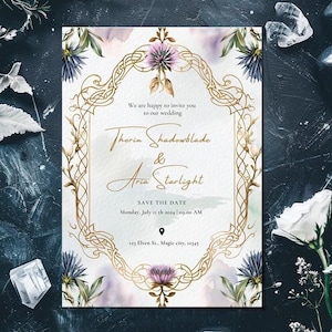 Modèle d'invitation de mariage, mariage en Écosse, faire-part de mariage personnalisé, mariage celtique, modèle numérique nature florale * Toile modifiable
