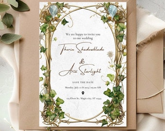Hochzeitseinladungsvorlage, Fantasy-Hochzeitskarte, Hochzeitseinladung angepasst, Elfenhochzeit, Geek, Digitale Vorlage * Canva Editierbar