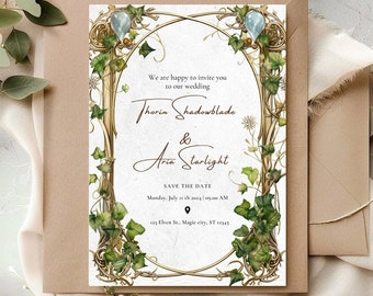 Wedding invitation template, Lord of the Rings, Customized wedding invitation, Elfish wedding, Geek, Digital Template * Canva Editable