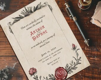 Wedding invitation template, Antique style wedding, Royal vintage wedding, Romantic, Regal, Customized invitation, Digital * Canva Editable