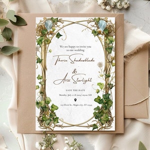 Hochzeitseinladungsvorlage, Fantasy-Hochzeitskarte, Hochzeitseinladung angepasst, Elfenhochzeit, Geek, Digitale Vorlage * Canva Editierbar