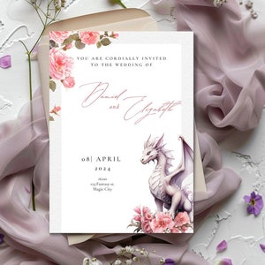 Fantasy wedding, Wedding invitation template, Customized wedding invitation, Dragon wedding, Geek wedding, Digital Template * Canva Editable
