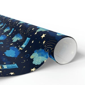 Doctor Who Gifts, Tardis wrap paper, Christmas gift wrapping, Gift wrapping paper, Sci Fi gift, Whovian gift, Geek gift, Wrap paper roll image 5