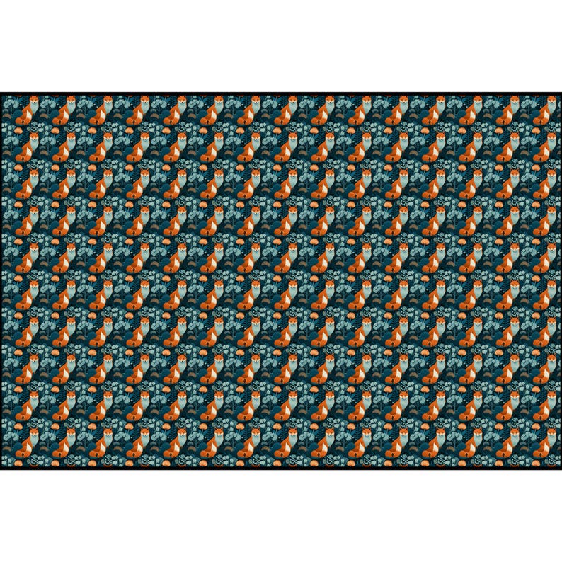 Fox Fabric, Textile Pattern Design, Pure Cotton for Sewing Crafts, Forest Apparel, Unique Cute Woodland Fabric, Nature Lover Gift Fox décor 54'' × 36''