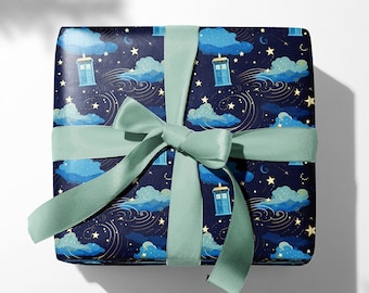 Doctor Who Gifts, Tardis wrap paper, Christmas gift wrapping, Gift wrapping paper, Sci Fi gift, Whovian gift, Geek gift, Wrap paper roll