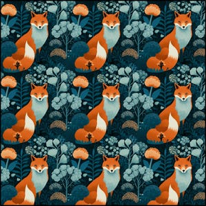 Fox Fabric, Textile Pattern Design, Pure Cotton for Sewing Crafts, Forest Apparel, Unique Cute Woodland Fabric, Nature Lover Gift Fox décor 9'' × 9''