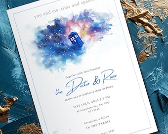 Hochzeitseinladung Vorlage, Doctor Who Hochzeit, Individuelle Hochzeitseinladung, Geek Hochzeit, Whovian, Tardis, Digital * Canva Editierbar