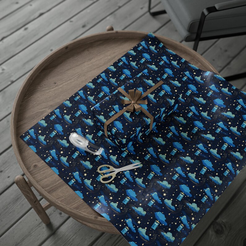 Doctor Who Gifts, Tardis wrap paper, Christmas gift wrapping, Gift wrapping paper, Sci Fi gift, Whovian gift, Geek gift, Wrap paper roll image 6