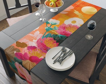 Colorful table runner, Floral table runner, Spring table runner, chinoiserie decor, Cotton table runner, Dinner decorations, Kitchen runner