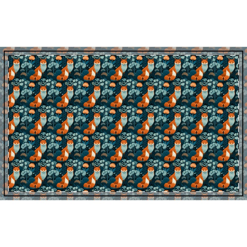 Fox Fabric, Textile Pattern Design, Pure Cotton for Sewing Crafts, Forest Apparel, Unique Cute Woodland Fabric, Nature Lover Gift Fox décor 29'' × 18''