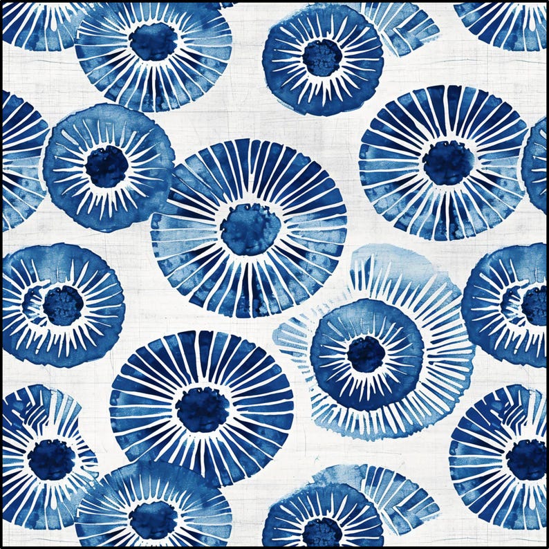 Shibori Fabric, Japanese style, Blue and Cream Pure Cotton for Sewing Crafts, Textile Pattern Design, Apparel, Tablecloth, Clothes, Bedding 9'' × 9''