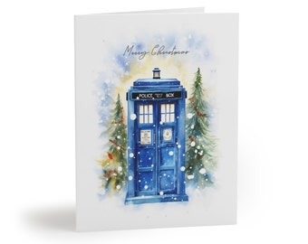 Geek Christmas cards, Doctor Who Xmas cards, Holiday season card pack, Artistic Fantasy Merry Christmas cards, Tardis cards 8/16/24 pcs