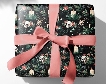 Gothic Christmas gift wrapping, Skull wrap paper, Gift wrapping paper, Christmas wrapping paper, Gift wrap paper roll, Wrap paper sheet