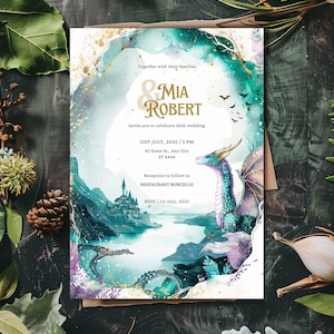 Fantasy wedding invitation, Dragon invite, Wedding invitation template, Customized wedding invitation, Geek, Digital File * Canva Editable