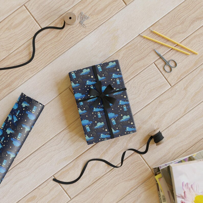 Doctor Who Gifts, Tardis wrap paper, Christmas gift wrapping, Gift wrapping paper, Sci Fi gift, Whovian gift, Geek gift, Wrap paper roll image 7