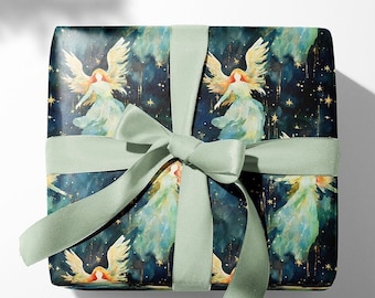 Christmas wrapping paper, Christmas gift wrapping, Angels wrap paper, Gift wrapping paper, Gift paper roll, Fairies watercolor wrap paper