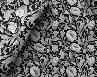 Polyester Designer Fabric, Damask Fabric, Gothic Fabric, Black & White Fabric, Textile Pattern Design, Elegant, Sewing Crafts, home decor